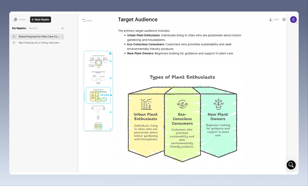 Napkin AI interface and features