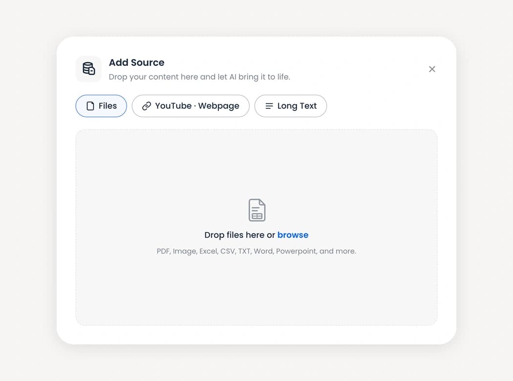 Add PDFs, notes, YouTube videos, and links as sources for AI exam cheat sheets in MyLens