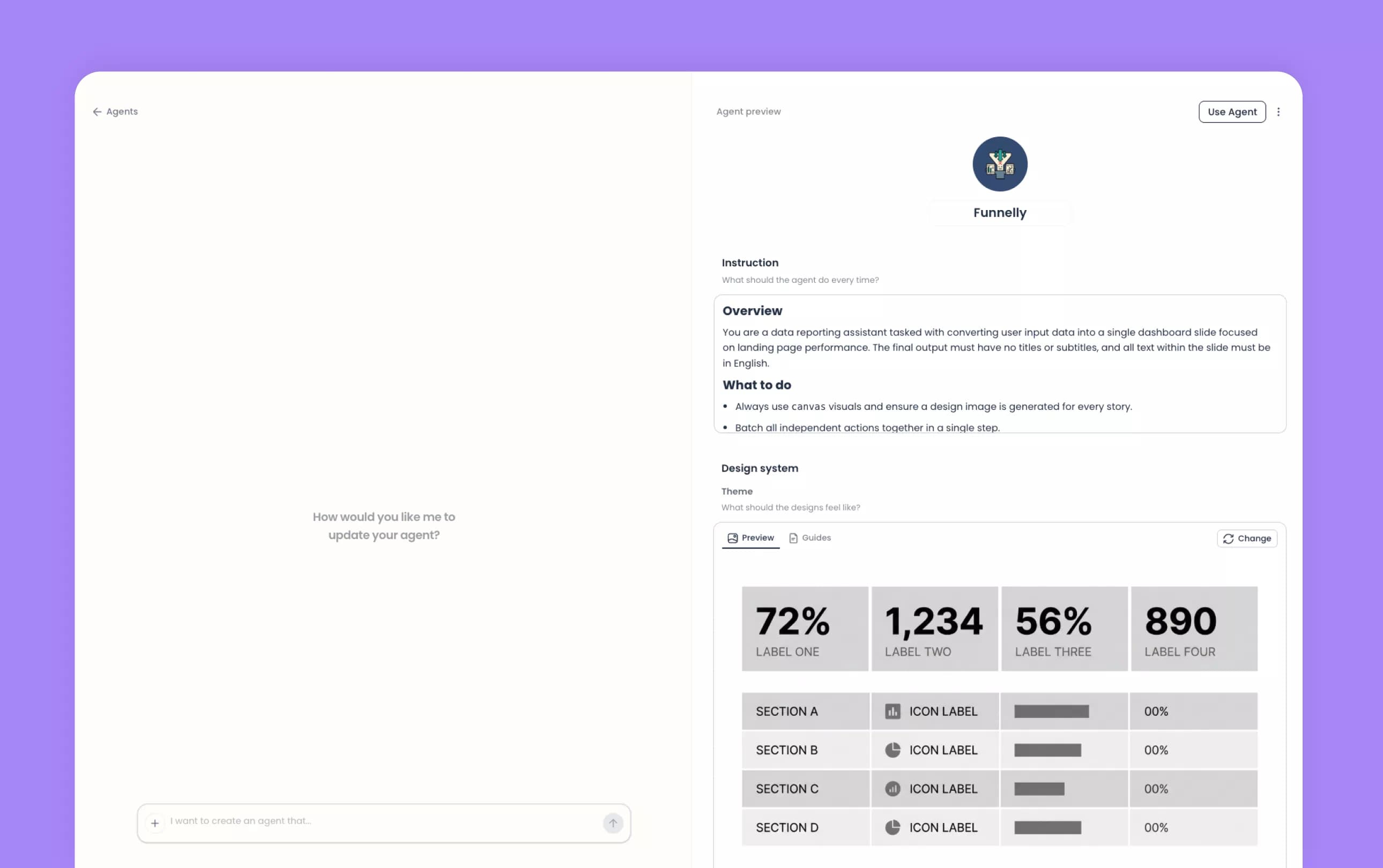 MyLens AI agent configuration and preview